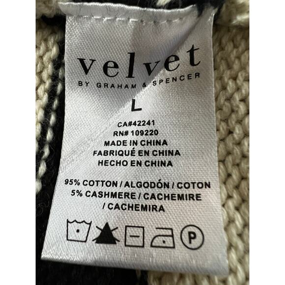 VELVET GRAHAM SPENCER WMNS LARGE ELODIE STRIPE CARDIGAN SWEATER BLACK CREAM NEW - Picture 12 of 14